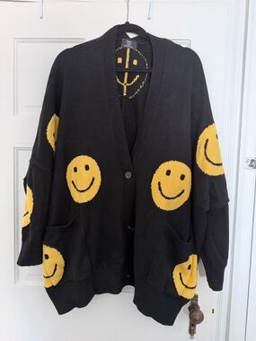 Black Smiley Face, Dressed in Lala - The Most Fun Oversized Cardigan